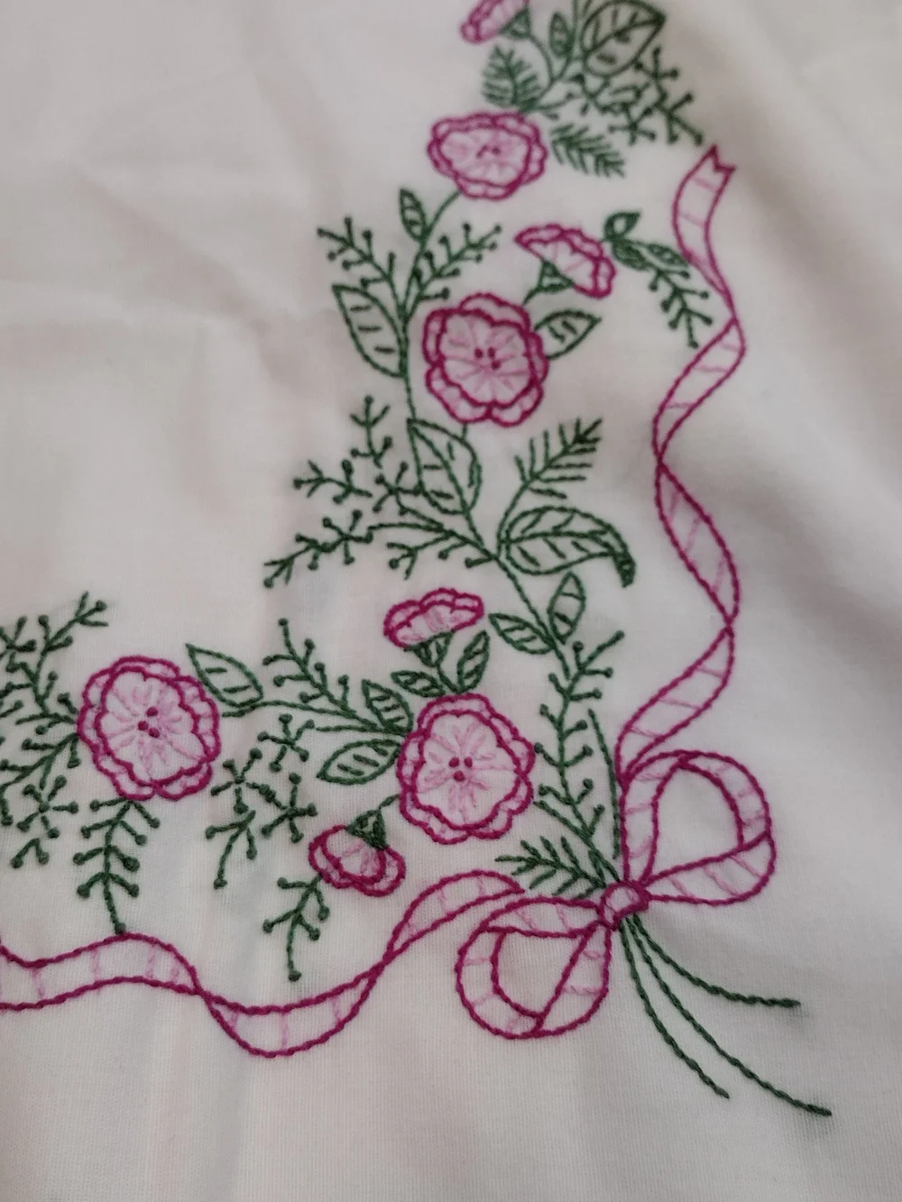Vintage Hand-Embroidered Pillowcases with Floral Design